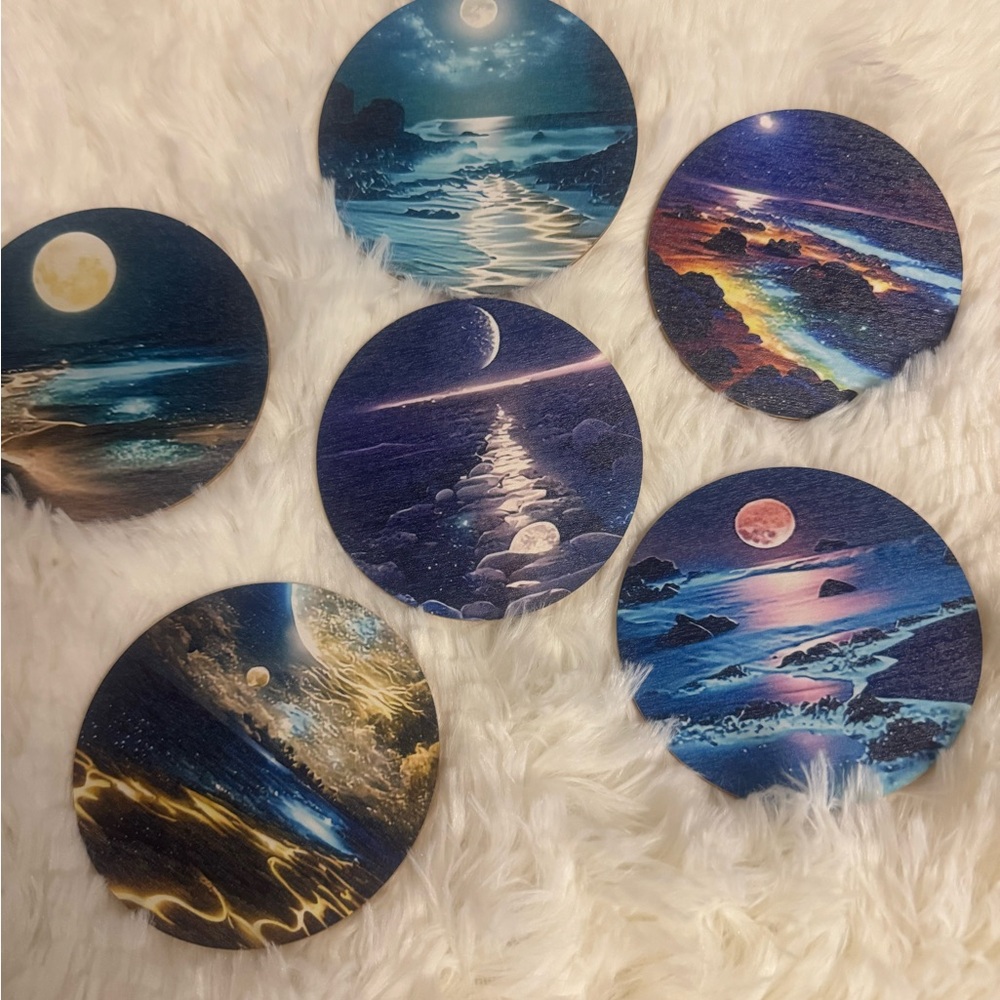 Ocean Night Scene Coasters. 6 pcs set. New.